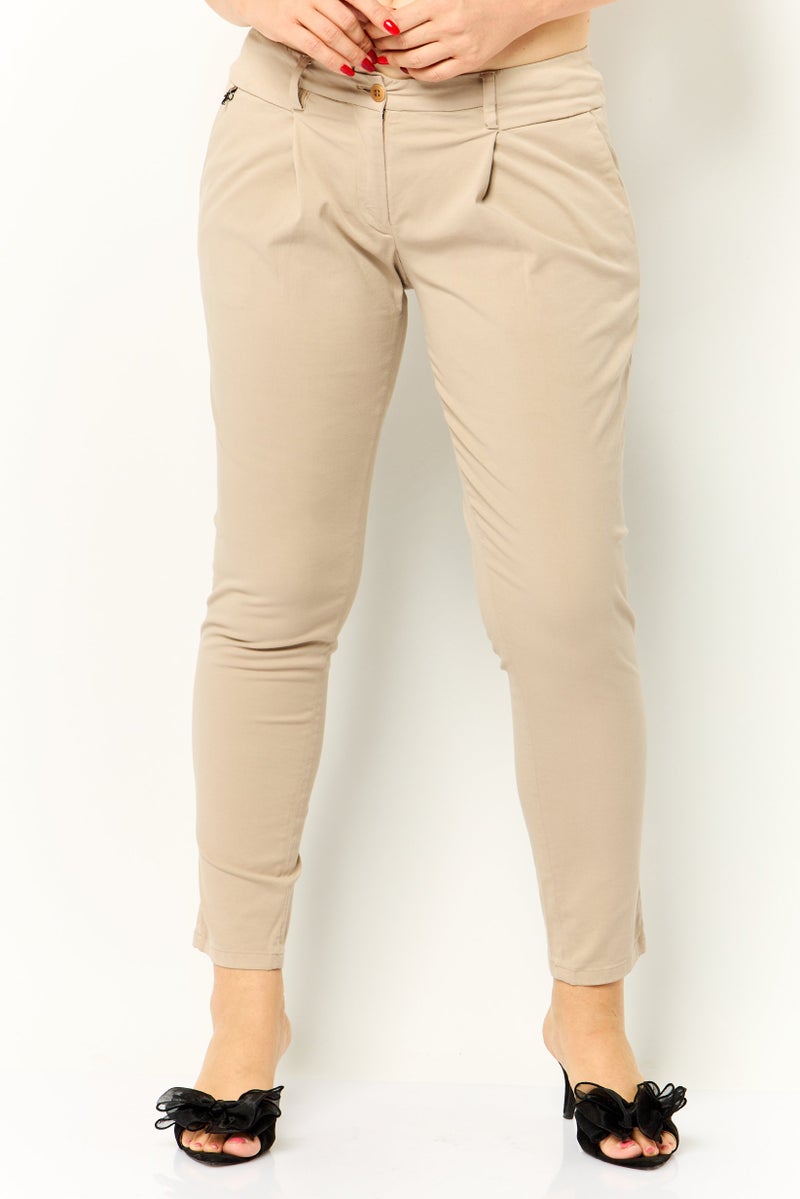 Harmont & Blaine Women Regular Fit Solid Chino Pants, Beige - Image 1