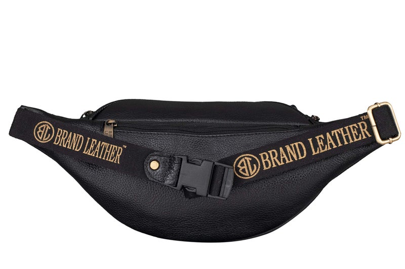 BRAND LEATHER Genuine Leather Stylish Waist Bag Elegant Style Travel Pouch Passport Holder with Adjustable Strap (Black) - Image 2