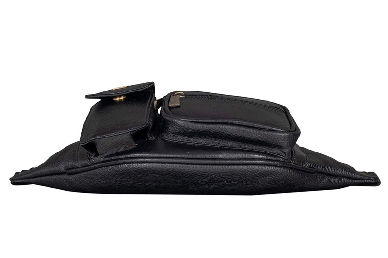 BRAND LEATHER Genuine Leather Stylish Waist Bag Elegant Style Travel Pouch Passport Holder with Adjustable Strap (Black) - Image 3