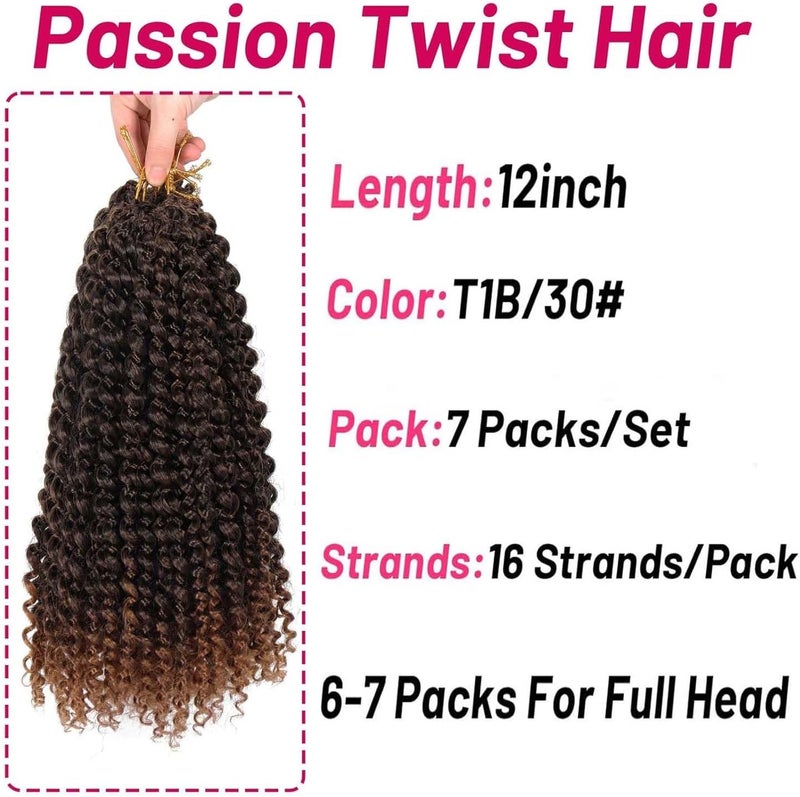 Dorsanee Ombre Brown Passion Twist Hair 12 Inch 7 Packs Water Wave Crochet Hair Long Bohemian Curly Braiding Hair for Butterfly Locs, Faux Locs, Boho Style Spring Twist Crochet Braids (T30#) - Image 4