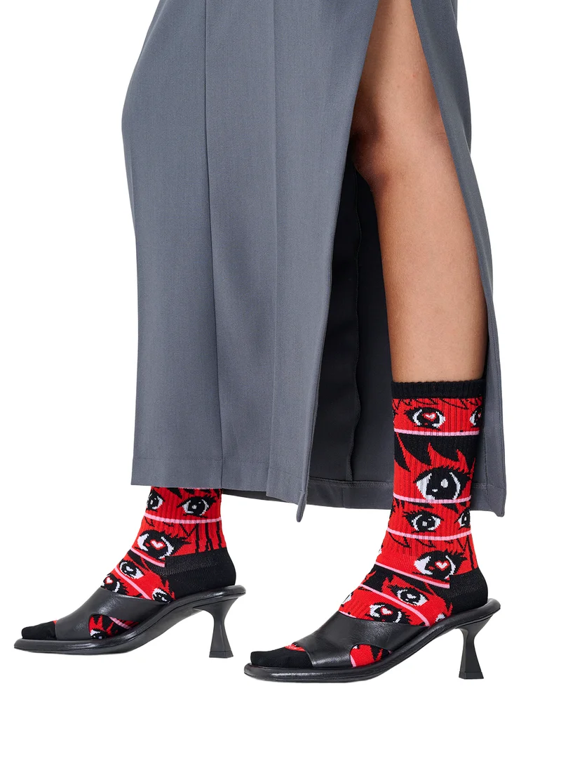 هابي سوكس جورب سنيكرز مخطط بطابع الأنمي