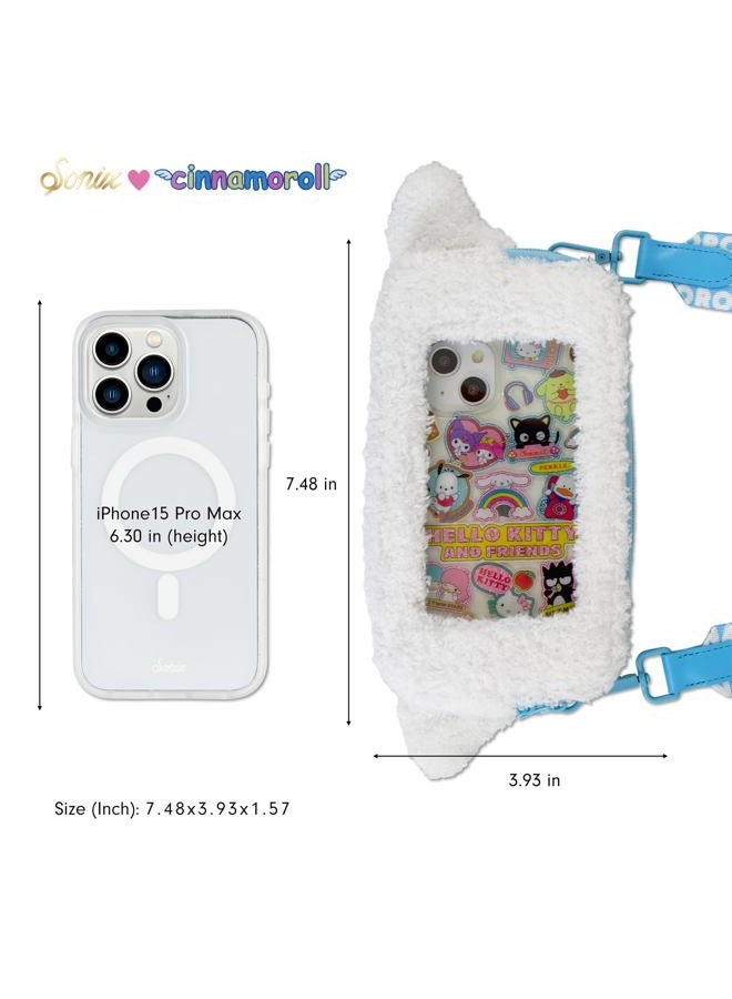 Sonix x Sanrio Plush Phone Wallet - Fuzzy Character Crossbody Bag, Furry Phone Bag, Universal Smartphone Purse - Cinnamoroll - Image 5