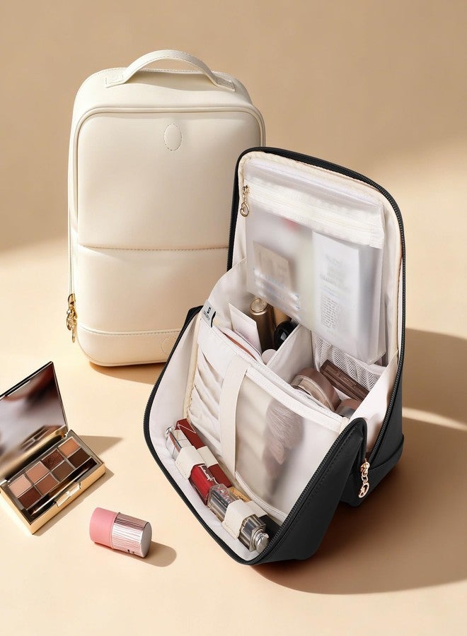 GIVLEFLY Travel Makeup Bag, Large Capacity Cosmetic Bag for Women, Waterproof, Standing Cosmetic Case for Skincare, Brushes & Travel Essentials - Image 2