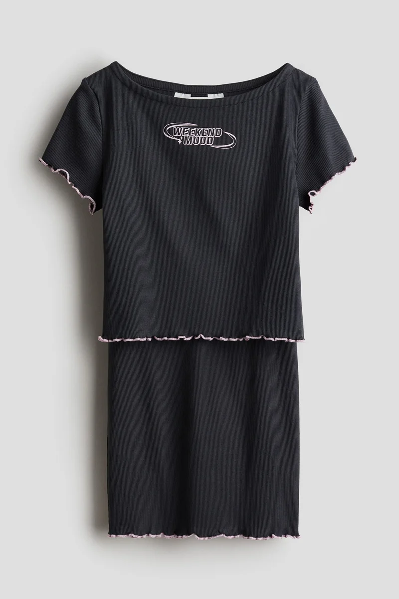 H&M Kids Lettuce Detail T-Shirt & Skirt Set