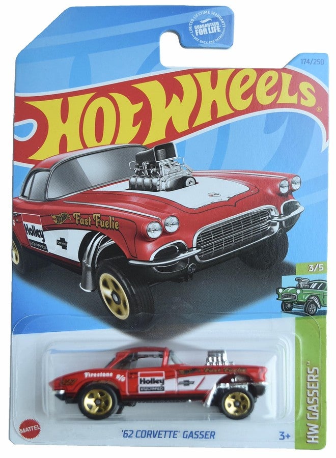 Hot Wheels 1:64 Scale '62 Corvette Gasser Die-Cast Car Model, Red, 6 x 6 x 4 inches, Pull-Back Action, Ages 3+ - Image 2
