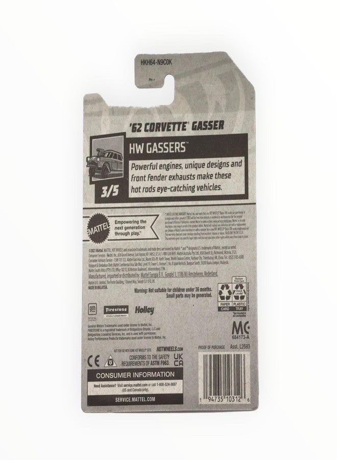 Hot Wheels 1:64 Scale '62 Corvette Gasser Die-Cast Car Model, Red, 6 x 6 x 4 inches, Pull-Back Action, Ages 3+ - Image 3