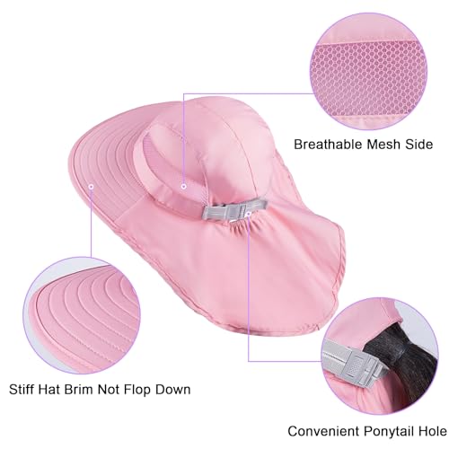 Play Tailor Kids Sun Hat UV Protection Summer Beach Play Hats Wide Brim Neck Flap for Girls Boys, Pink, 2-9 Years - Image 5