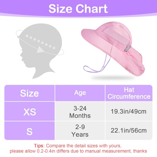 Play Tailor Kids Sun Hat UV Protection Summer Beach Play Hats Wide Brim Neck Flap for Girls Boys, Pink, 2-9 Years - Image 4