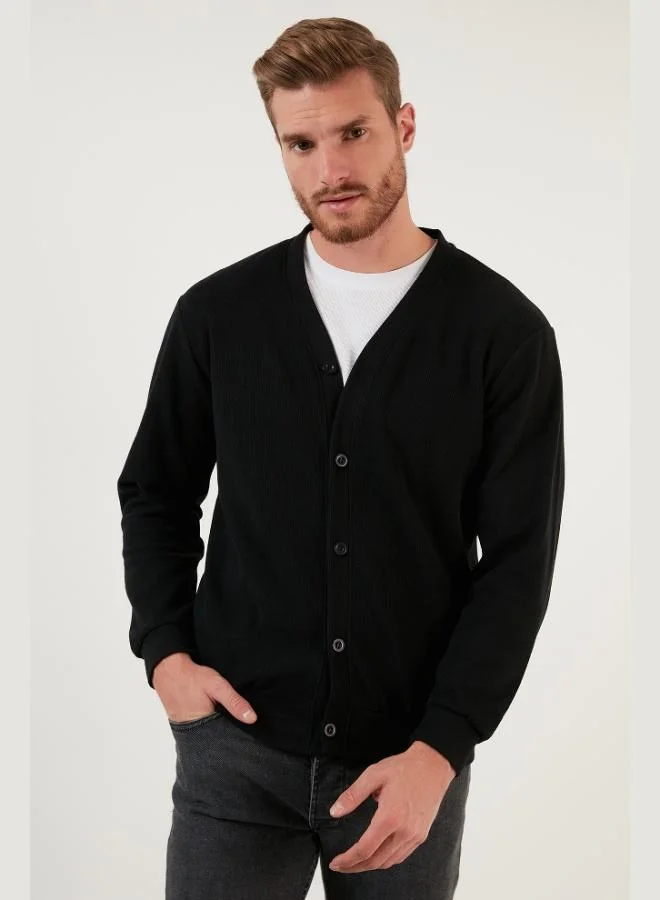 بوراتي كارديجان رجالي بياقة على شكل  وأزرار من قطن بوراتي