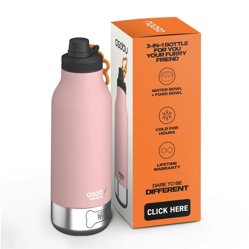 Asobu Dog Barky Bottle â€“ Insulated Stainless Steel Water Bottle with 2 Removable Dog Bowls for Food, Treats & Water â€“ Pet-Friendly Travel Bottle for Hiking, Road Trips & Outdoor Adventures - Image 1