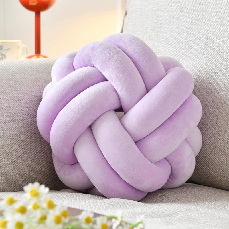 VBGYA Knot Ball Pillow  Round Decorative Throw Pillows Cushion  11 Inch Lilac Soft Plush Knotted Pillows Pillow  Modern Home Throw Knot Decorative Cushion - Image 1