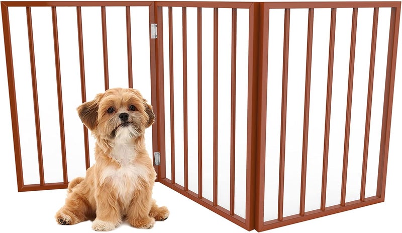 PETMAKER Pet Gate  Dog Gate for Doorways Stairs or House  Freestanding Folding Accordion Style Wooden Indoor Dog Fence 24Inch Mahogany - Image 1
