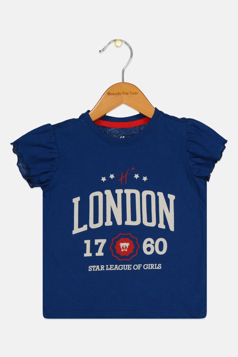 Hamleys Toddlers Girl Graphic Print Ruffle Sleeve Top, Navy - Image 1