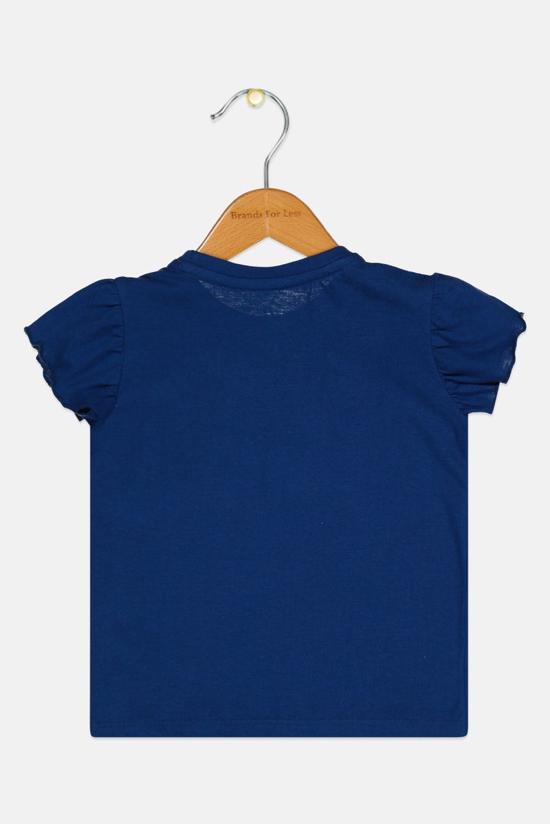 Hamleys Toddlers Girl Graphic Print Ruffle Sleeve Top, Navy - Image 2