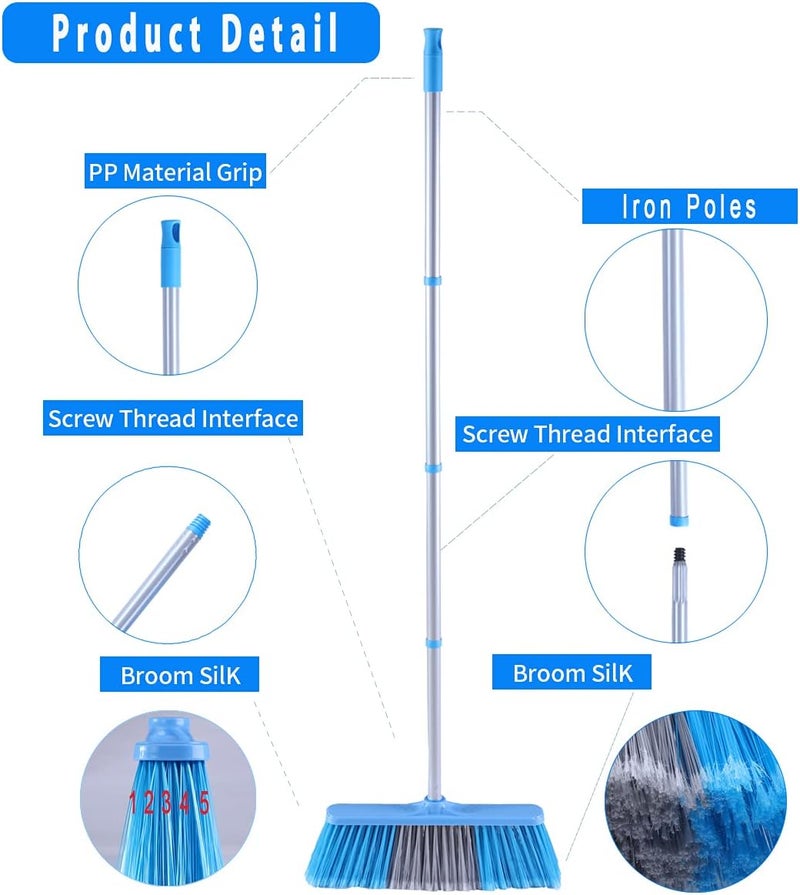 YONILL Indoor Outdoor Broom with Long Handle, 53" Angle Brooms for Floor Cleaning Sweeping Broom for Garage, Patio, Garden, House and Kitchen - Image 2