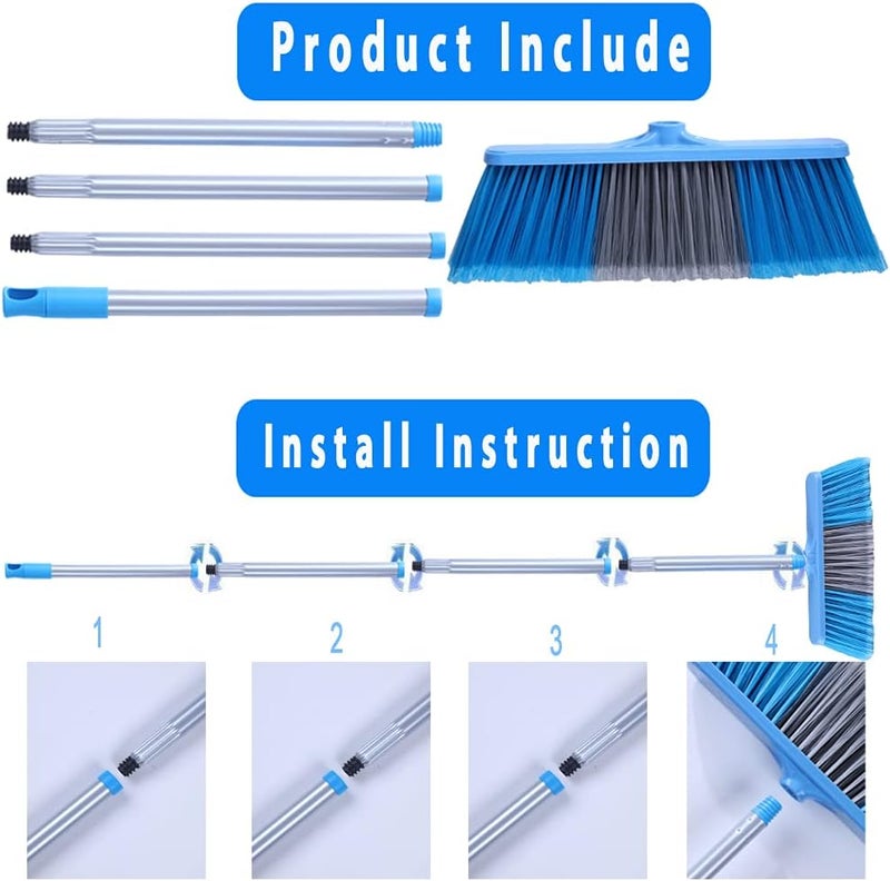 YONILL Indoor Outdoor Broom with Long Handle, 53" Angle Brooms for Floor Cleaning Sweeping Broom for Garage, Patio, Garden, House and Kitchen - Image 5