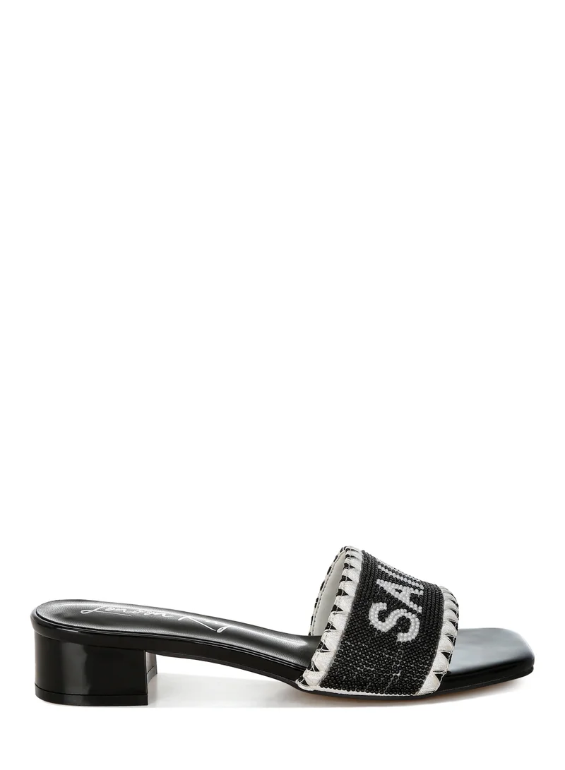 London Rag Saint Tropez Beaded Slip-On Heels in Black