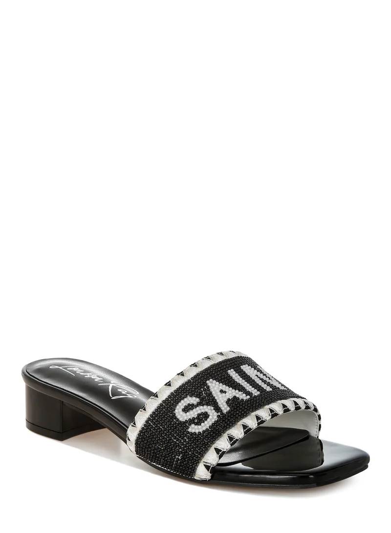 London Rag Saint Tropez Beaded Slip-On Heels in Black
