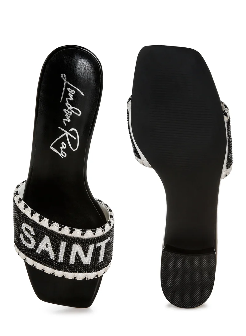 London Rag Saint Tropez Beaded Slip-On Heels in Black