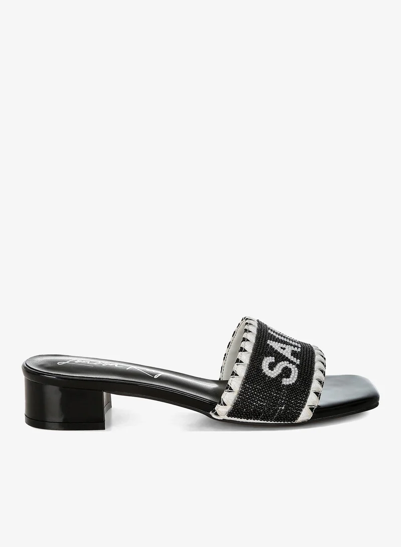 London Rag Saint Tropez Beaded Slip-On Heels in Black
