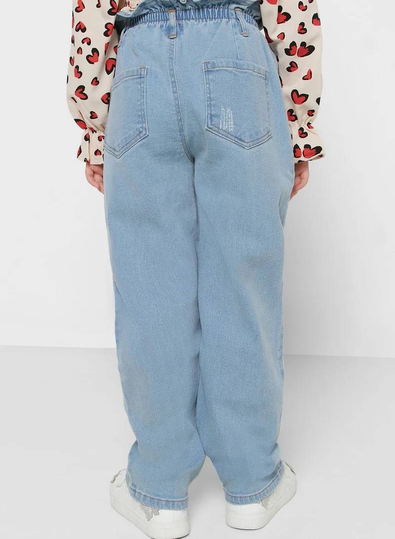 Nautinati Natilene Girls Boyfriend Fit Mid-Rise Low Distress Stretchable Jeans