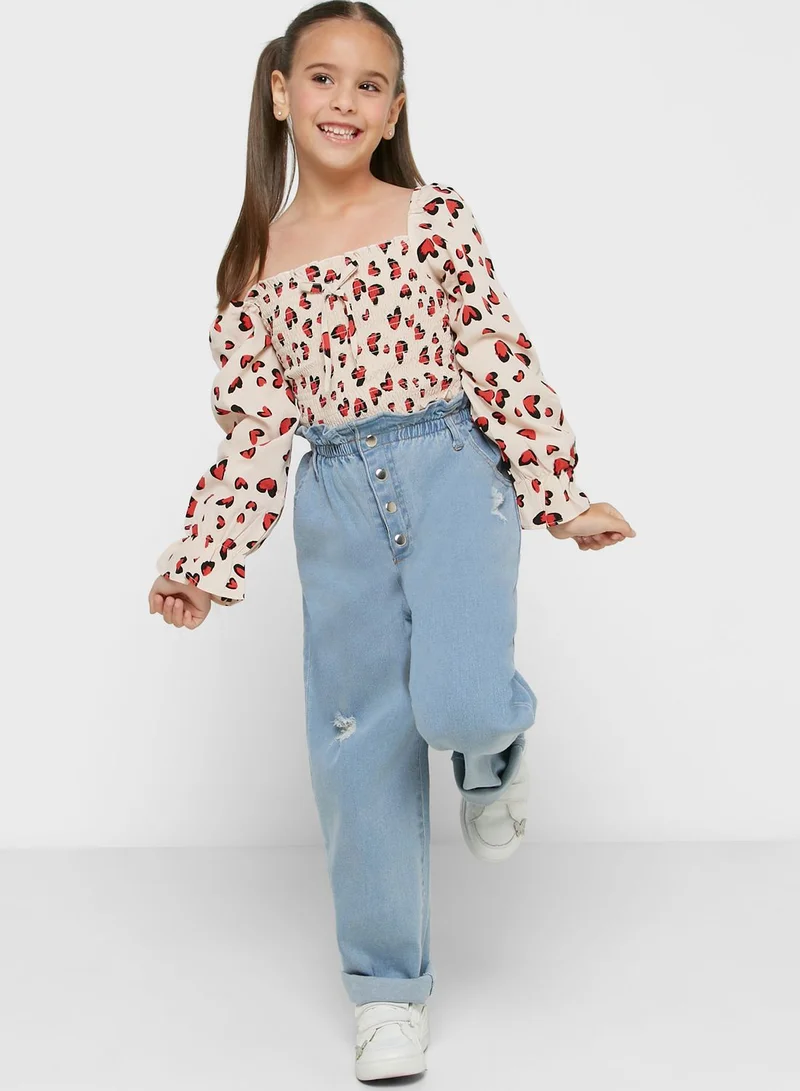 Nautinati Natilene Girls Boyfriend Fit Mid-Rise Low Distress Stretchable Jeans