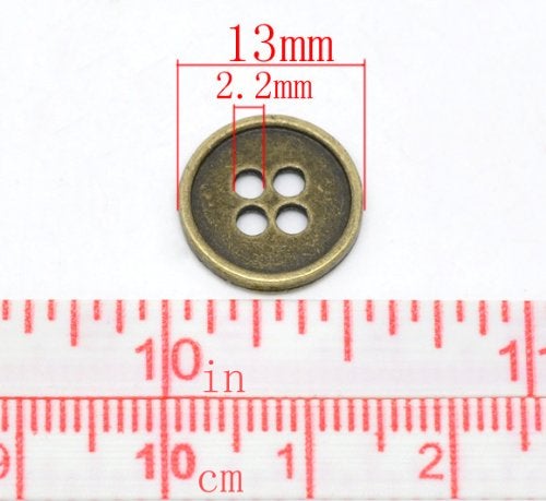 PEPPERLONELY Brand 50PC Antiqued Bronze Metal 4 Holes Scrapbooking Sewing Buttons 13mm (1/2 Inch) - Image 2