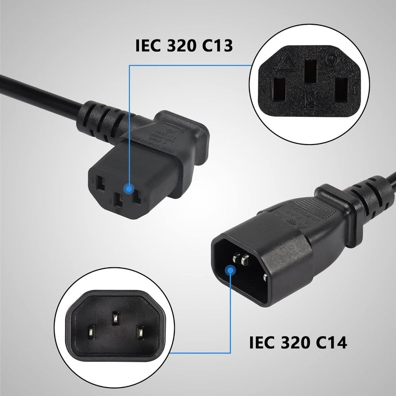 CERRXIAN 40cm Left Angle IEC 320 C13 to C14 Power Cable 90 Degree C14 Male to C13 Female PDU Power Supply Extension Cord for MonitorsComputersEtcLc13c14 - Image 3