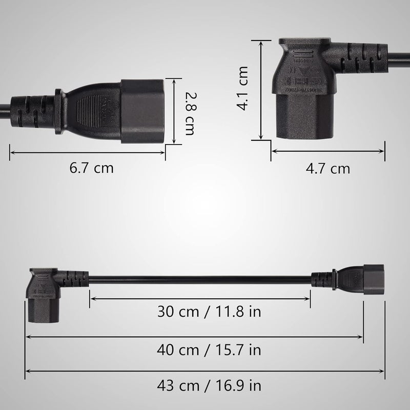 CERRXIAN 40cm Left Angle IEC 320 C13 to C14 Power Cable 90 Degree C14 Male to C13 Female PDU Power Supply Extension Cord for MonitorsComputersEtcLc13c14 - Image 5