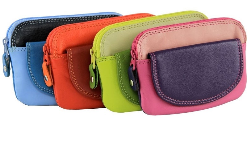 Visconti RB60 Multi Color Leather Coin Purse Key Wallet With Key Chain, Blue Multi, Small - Image 4