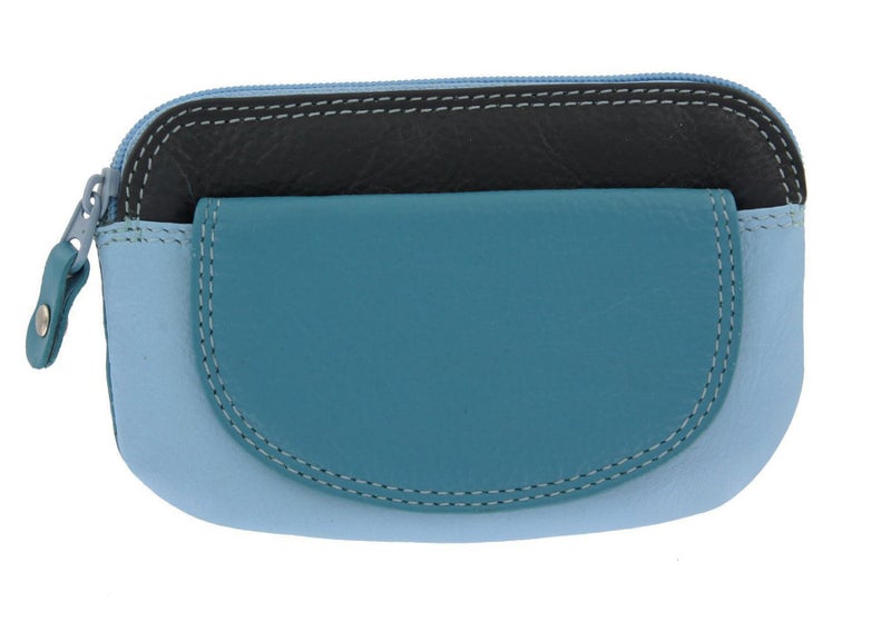 Visconti RB60 Multi Color Leather Coin Purse Key Wallet With Key Chain, Blue Multi, Small - Image 1