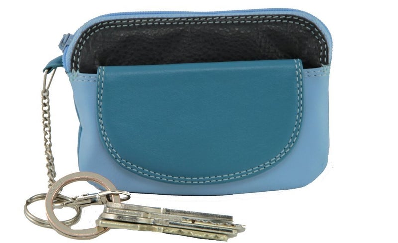 Visconti RB60 Multi Color Leather Coin Purse Key Wallet With Key Chain, Blue Multi, Small - Image 2