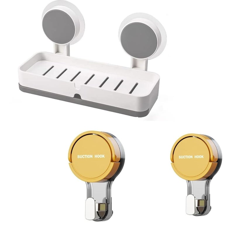 SHREESHANN Soap Holder for Bathroom | Non-Drill Wall Mount Magic Sticker Self Adhesive | Removable & Reusable Vacuum Suction Cup Hook | Wall Clips for Hanging Towel, Clothes (Pack of 3) - Image 1