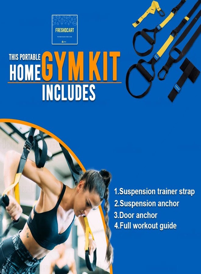 FreshDcart Unisex Suspension Body Trainer Exercise Kit Band - Portable Home Gym Workout Set with Door Anchor and Wall Mount (Multi-Colour) - Image 3