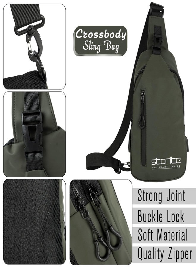 Storite Small Sling Crossbody Bag for Men Women, Waterproof Backpack Shoulder Daypack Cross Body Chest Bags With USB Charger Port for Casual Travel Hiking Outdoor Sports (Olive - 31 x 17 x 8 Cm) - Image 4