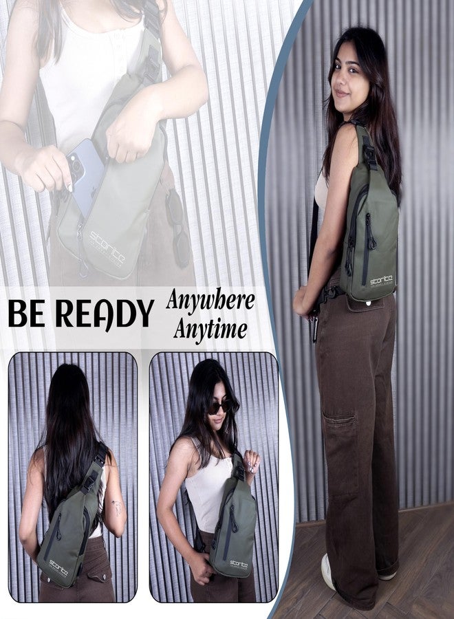 Storite Small Sling Crossbody Bag for Men Women, Waterproof Backpack Shoulder Daypack Cross Body Chest Bags With USB Charger Port for Casual Travel Hiking Outdoor Sports (Olive - 31 x 17 x 8 Cm) - Image 2