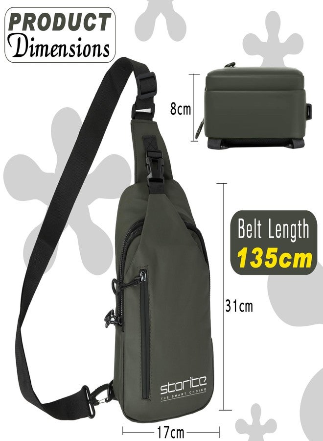 Storite Small Sling Crossbody Bag for Men Women, Waterproof Backpack Shoulder Daypack Cross Body Chest Bags With USB Charger Port for Casual Travel Hiking Outdoor Sports (Olive - 31 x 17 x 8 Cm) - Image 3