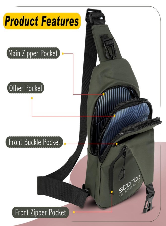 Storite Small Sling Crossbody Bag for Men Women, Waterproof Backpack Shoulder Daypack Cross Body Chest Bags With USB Charger Port for Casual Travel Hiking Outdoor Sports (Olive - 31 x 17 x 8 Cm) - Image 5