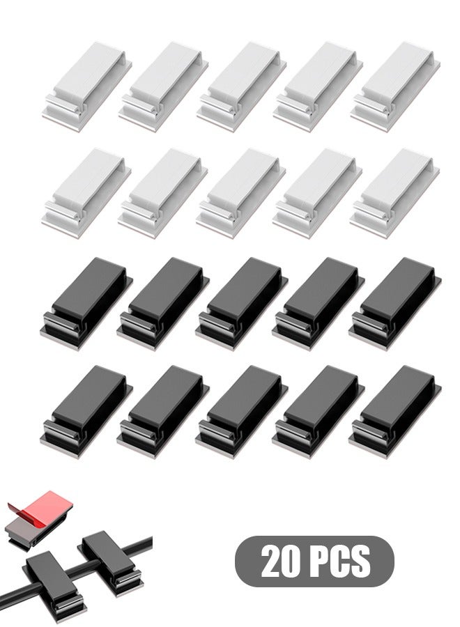 20 Pcs Adhesive Cable Clips, Wall Wire Clips for Cable Management Organizer, Strong Cord Clips Wire Holders for TV PC Cable Desktop Home Office (Black) - Image 1