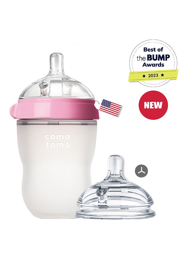 comotomo Natural Feel Baby Bottle 250 ML With Pack Of 2 Natural Teat Silicone Nipples, Y Shape Hole With Variable Flow, 6 Months + - Image 1