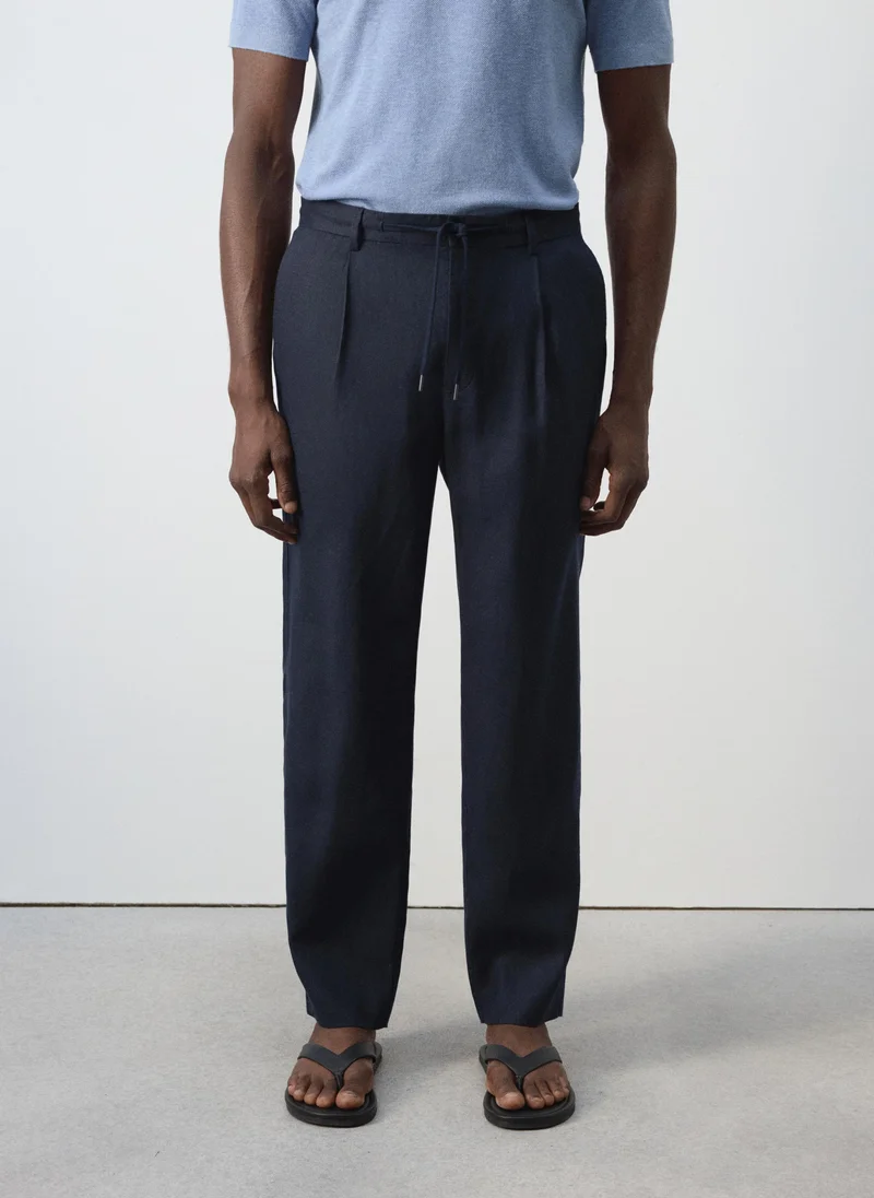 100% Linen Relaxed-Fit Trousers With Drawstring