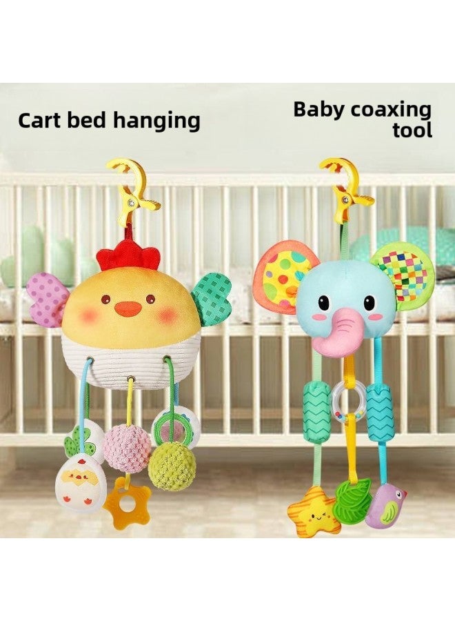 Baby Stroller Pendant Toy Rattle Baby Bed Bell Can Clip Newborn Car Wind Chime Comfort Safety Seat-Color:【cute Chicken + Cute Elephant】 Comes With A Powerful Clip 【baby Soothing Artifact】 - Image 1