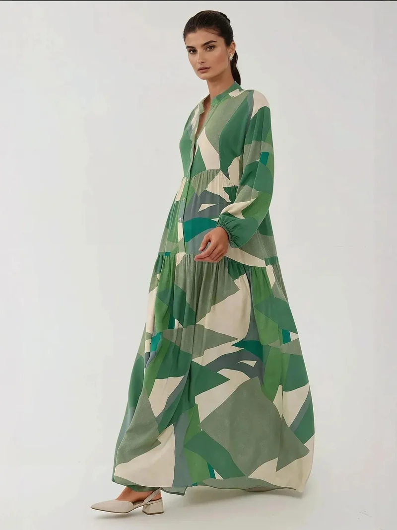 HICCUP Printed Long Sleeve Viscose Maxi Dress