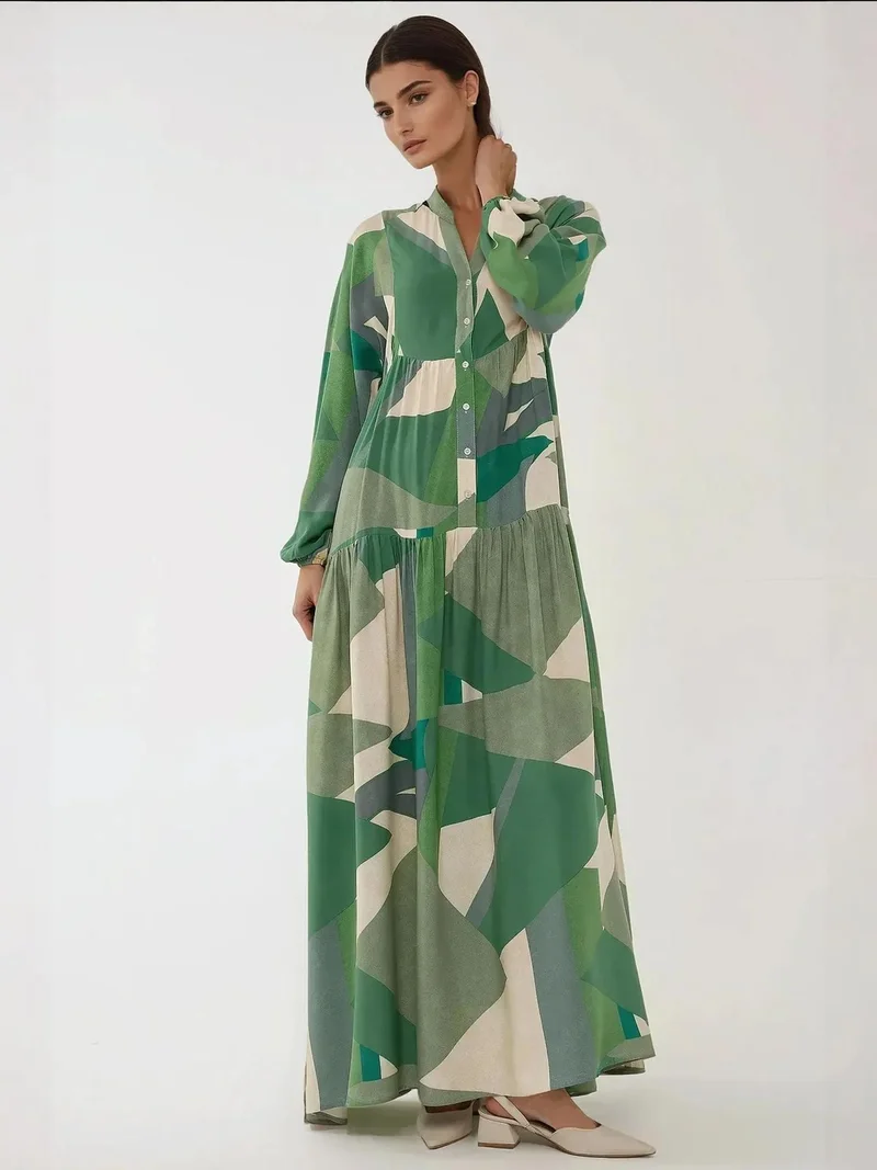 HICCUP Printed Long Sleeve Viscose Maxi Dress