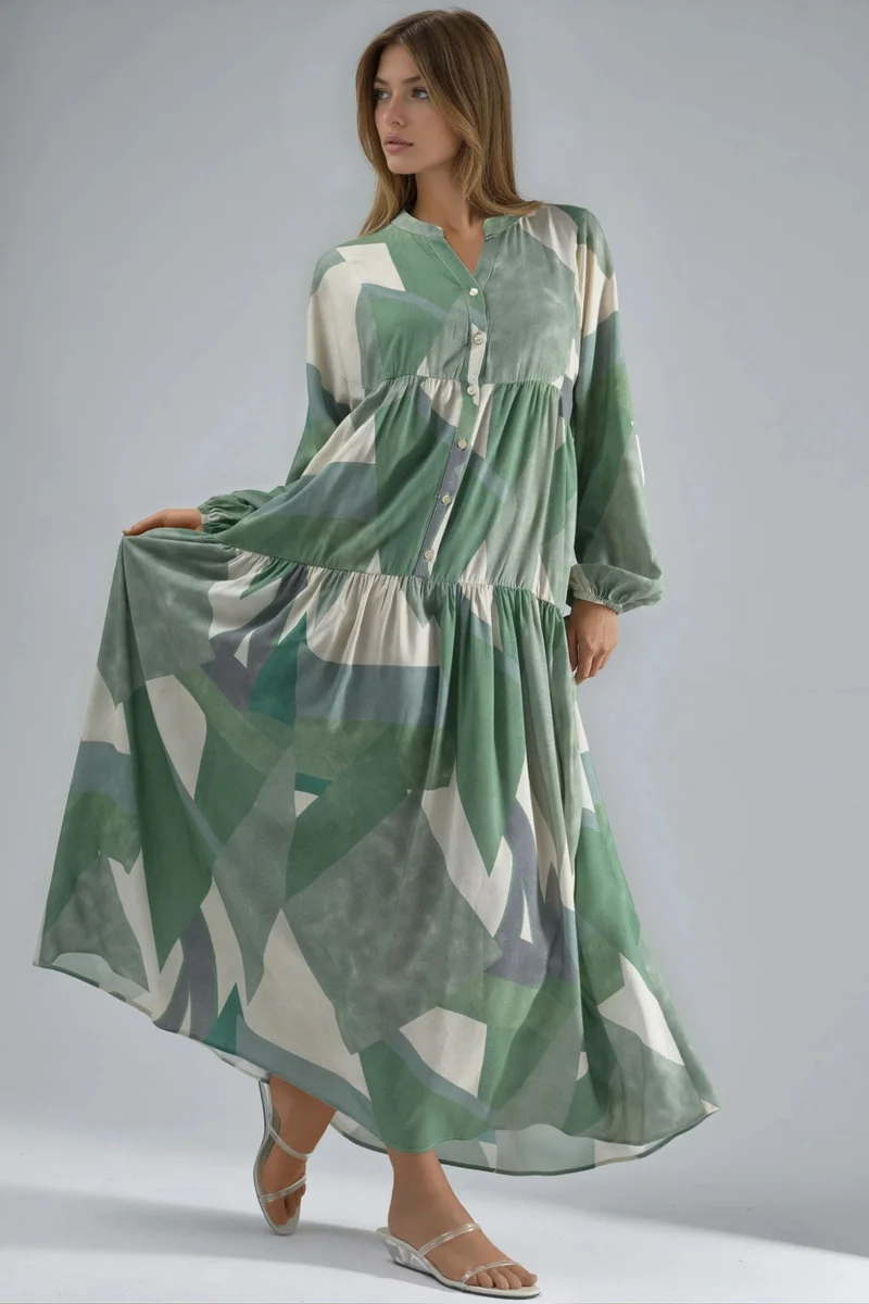 Hiccup Printed Long Sleeve Viscose Maxi Dress