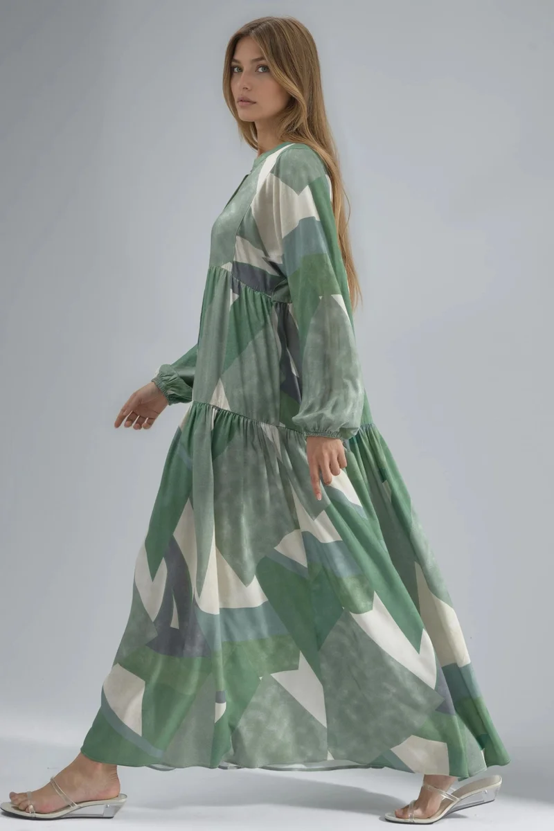 Hiccup Printed Long Sleeve Viscose Maxi Dress