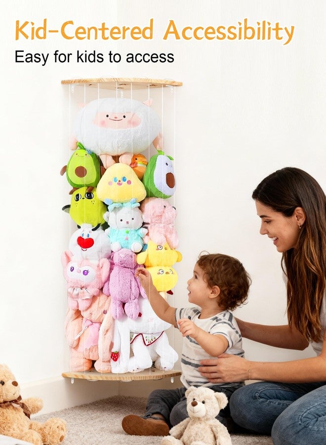 WIBOND Stuffed Animal Storage With Starry Deco Light, Wood Corner Plush Toys Holder with Star Pattern, 44-71” Height Adjustable Hanging Stuffed Animal Toy Organizer Shelf for Kids Room Nursery Play Room - Image 3