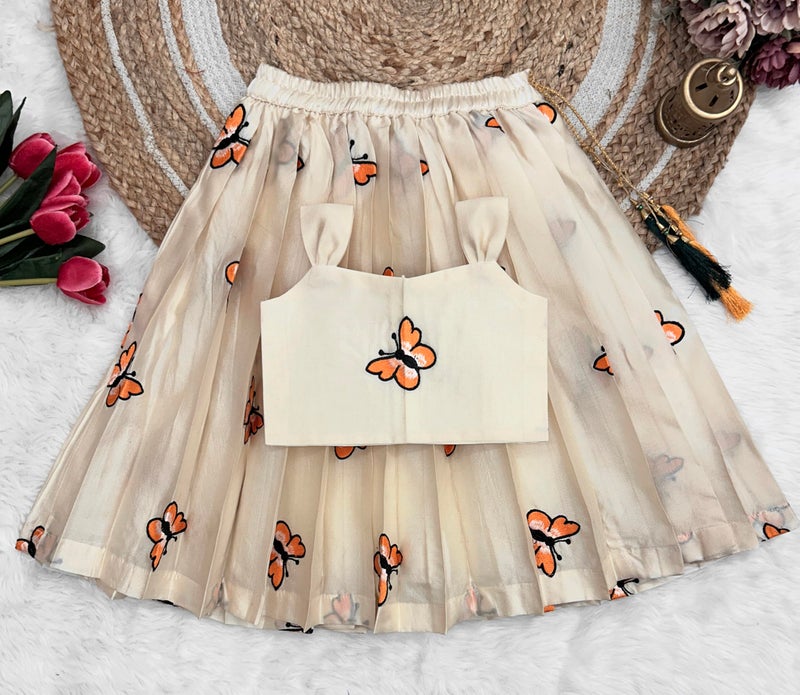 COMRATEKids Girls Lehnga Choli Pattern Dress Half Sleeves Readymade Hand Embroidery Ethnic Traditional Full Length South Indian Girl Lehnga Choli-Orange-White-1-2 Years - Image 3