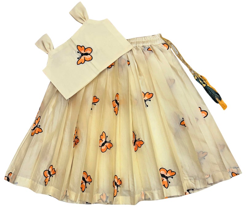 COMRATEKids Girls Lehnga Choli Pattern Dress Half Sleeves Readymade Hand Embroidery Ethnic Traditional Full Length South Indian Girl Lehnga Choli-Orange-White-1-2 Years - Image 5