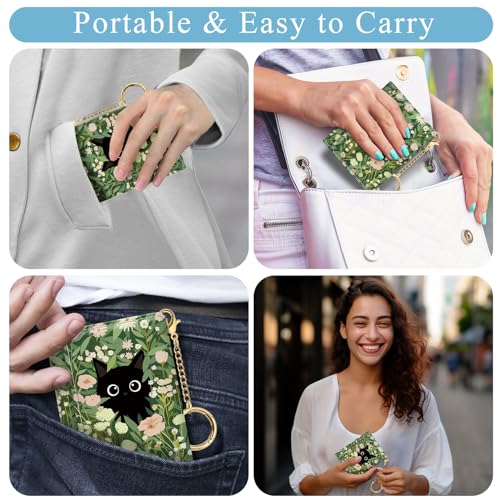 Jogjam Black Cat Floral Womens Wallet, Small Slim RFID Blocking Card Wallets, Cute Trifold PU Leather Card Holder Wallet Organizer, Mini Pocket Cash Wallet with 7 Card Slots ID Window for Girls Ladies - Image 3